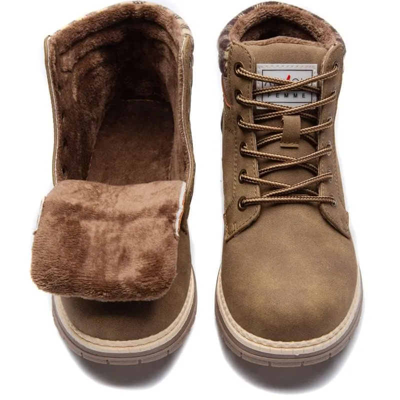 ANJOUFEMME Work Hiking Boots for Women Waterproof - Womens Outdoor Ankle Boots Lightweight Snow Winter Boots for Walking Backpacking FNW110-FNW08-KHAKI-6