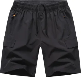 Boys Cargo Shorts, Outdoor Quick Dry Hiking Shorts, Lightweight Athletic Short with Zipper Pockets