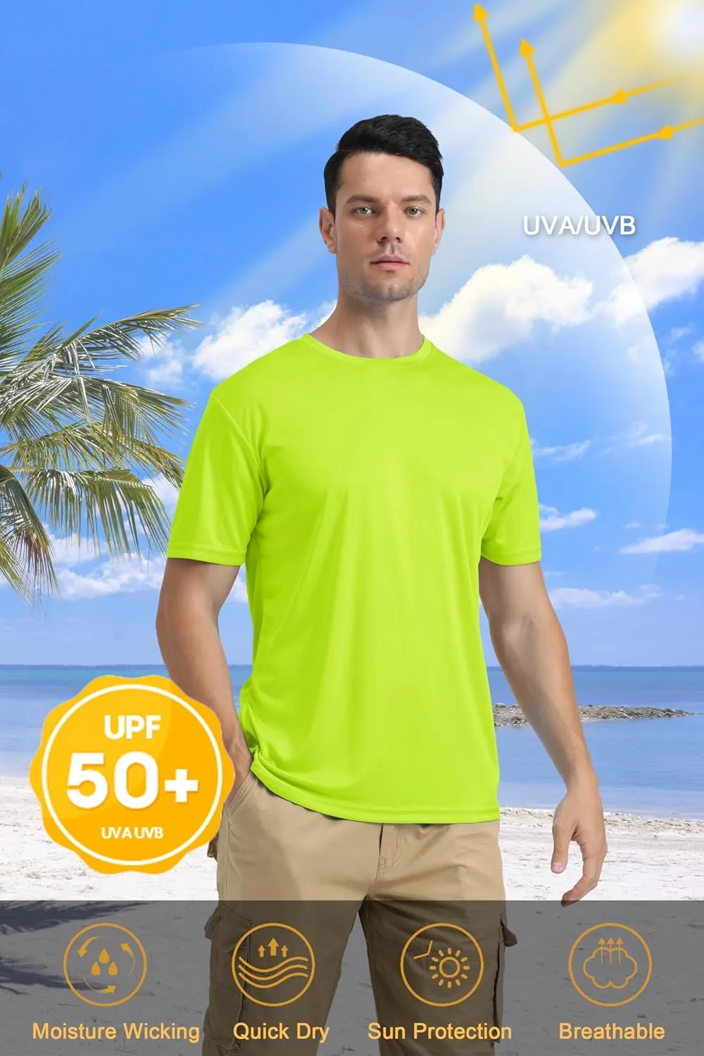 KEFITEVD Men's Short Sleeve UPF 50  Sun Protection Shirts Quick Dry Rashguard Swim Shirt SPF Workout Fishing Athletic T-Shirt