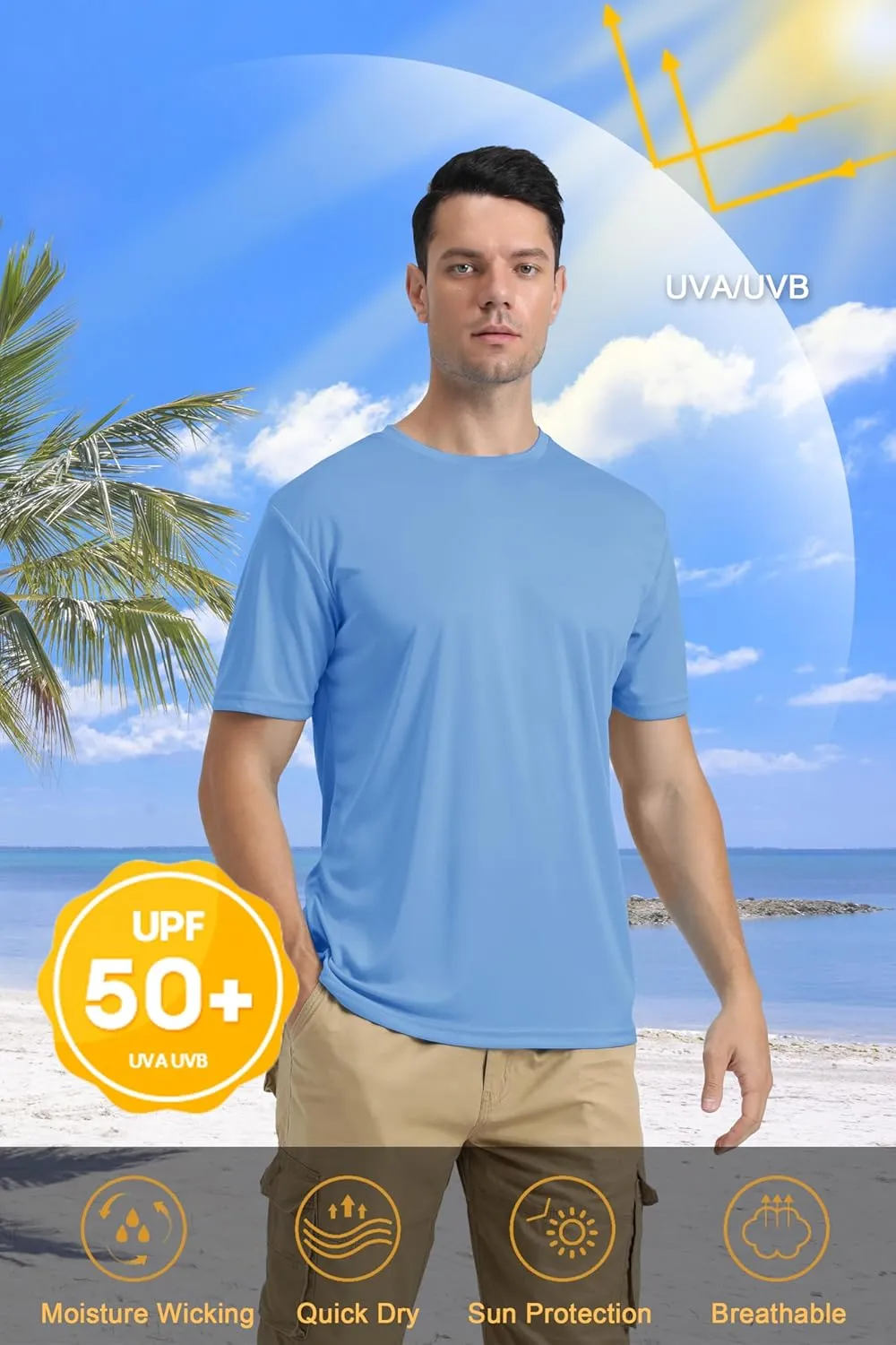 KEFITEVD Men's Short Sleeve UPF 50  Sun Protection Shirts Quick Dry Rashguard Swim Shirt SPF Workout Fishing Athletic T-Shirt
