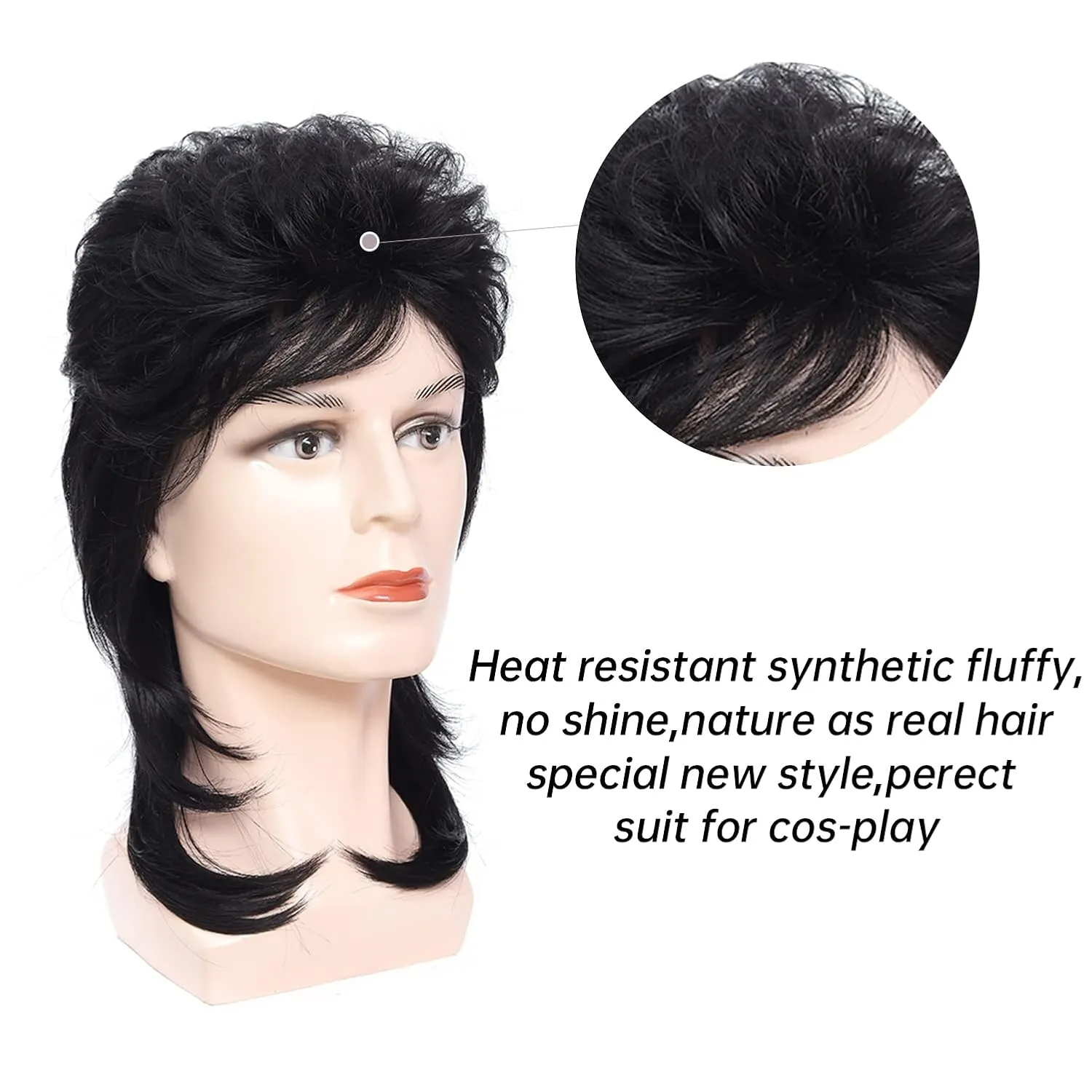 Mullet Wigs for Men Joe Dirt Emo Wig 70s 80s and 90s Costumes Fancy Party Accessory Cosplay Wig Halloween Man x (Black)