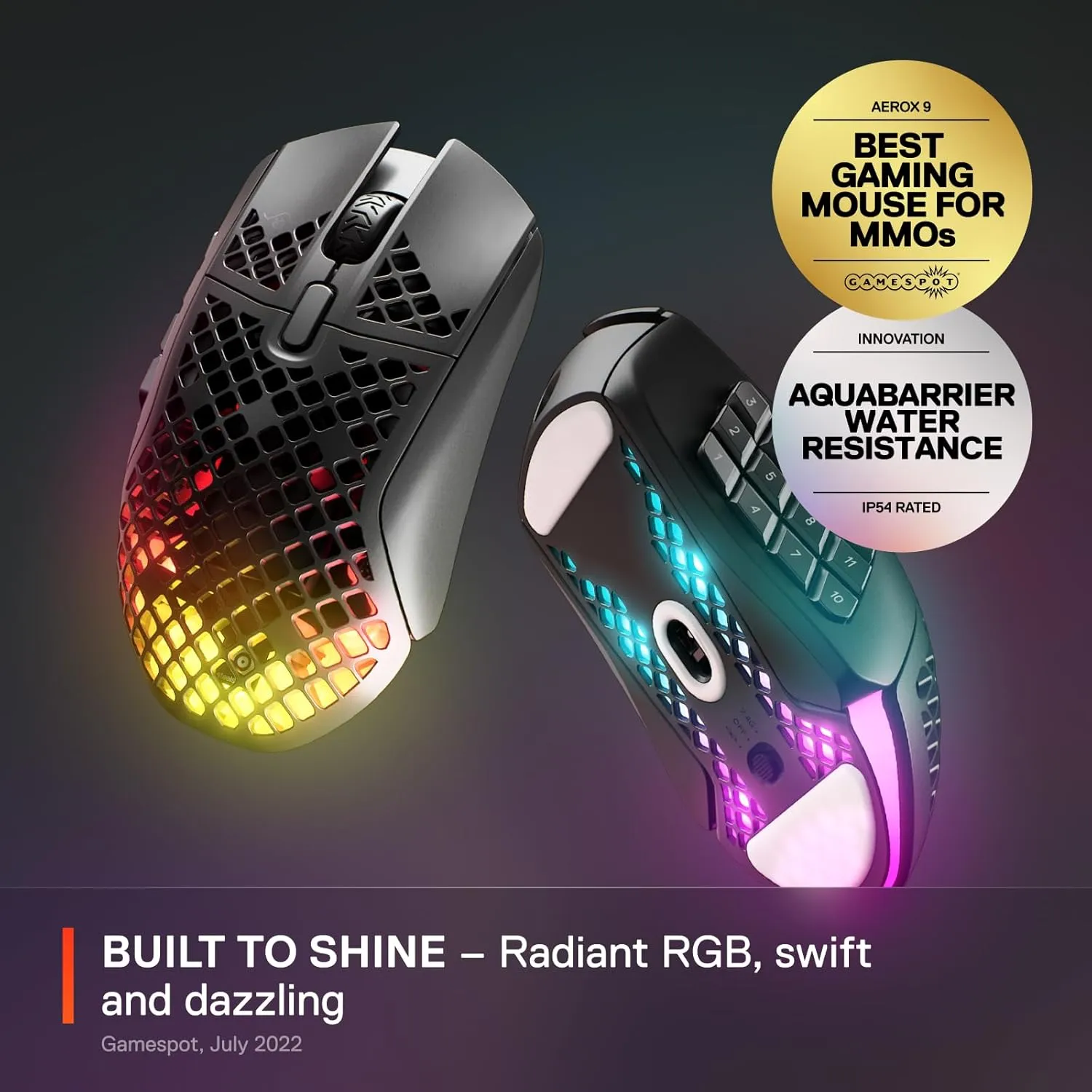 SteelSeries Aerox 9 Wireless - Holey RGB Gaming Mouse - Ultra-lightweight Water Resistant Design - 18 Buttons  Bluetooth/2.4 GHz - 18K DPI TrueMove Air Optical Sensor
