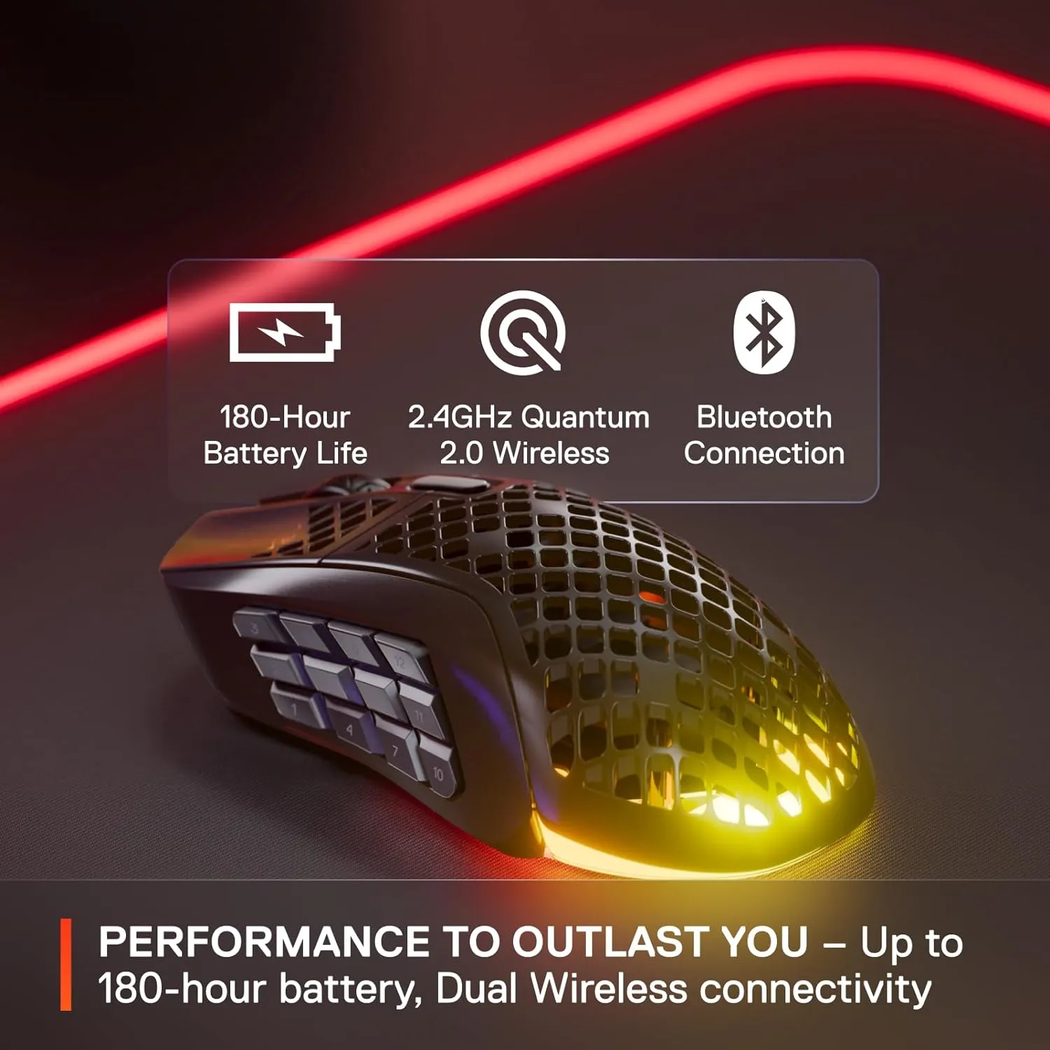 SteelSeries Aerox 9 Wireless - Holey RGB Gaming Mouse - Ultra-lightweight Water Resistant Design - 18 Buttons  Bluetooth/2.4 GHz - 18K DPI TrueMove Air Optical Sensor