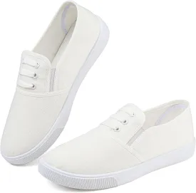 Womens White Canvas Sneakers Lightweight Lace Up Fashion Comfortable Canvas Shoes Low Top Slip On Casual Tennis Walking Shoes Women Footwear